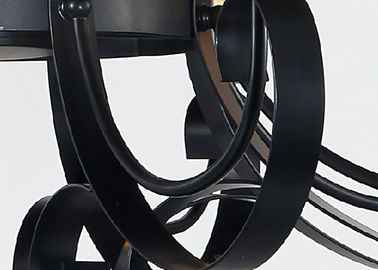 Đen 8 nhẹ Trang chủ trang trí Wrought Iron Chandelier Với Amber Glass Shade