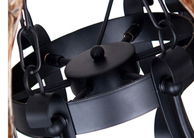 Đen 8 nhẹ Trang chủ trang trí Wrought Iron Chandelier Với Amber Glass Shade