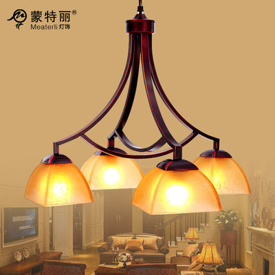 4 đèn Pendant Wrought Iron Chandelier, Sắt / Thủy tinh Retro và đèn chùm cổ truyền