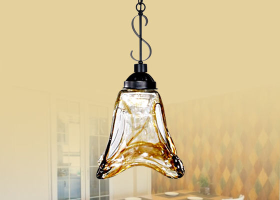 Đèn chùm truyền thống Wrought Iron Chandelier / Amber Vintage Glass Pendant