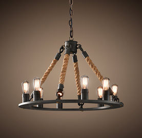 Nostalgia nghiệp Vintage chiếu sáng nhà hàng mộc Wrought Iron Chandelier Rope