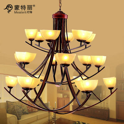 Big Tuỳ sạn Rèn Sắt Đèn chùm Với Shades, kim loại Pendant Chandelier