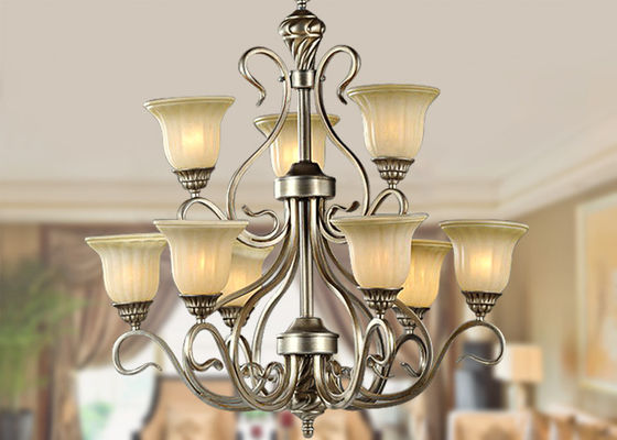 Trang trí 9 ánh sáng lớn Wrought Iron Chandelier Ý Retro Style với kim loại và thủy tinh