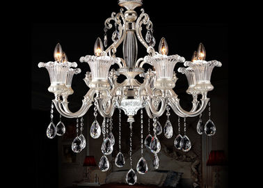 8 ánh sáng ngọc trai bạc kẽm Pendant Light, phong cách sang trọng châu Âu pha lê hiện đại Chandelier