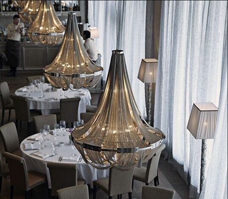 Hot Bán Luxury Hotel lớn chandelier Nội chrome nickel màu kim loại ánh sáng chuỗi Chandelier hiện đại cho biệt thự khách sạn