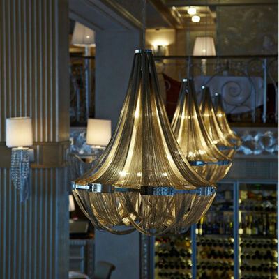 Hot Bán Luxury Hotel lớn chandelier Nội chrome nickel màu kim loại ánh sáng chuỗi Chandelier hiện đại cho biệt thự khách sạn