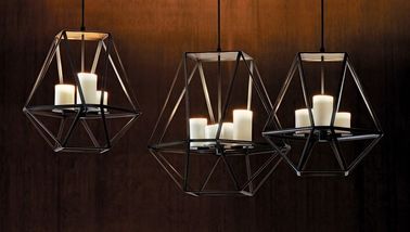 Kính Candle Bên Led Chandelier Lights, Wide Đen sắt Cage Pendant Lamp