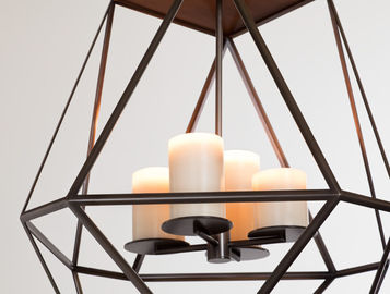Kính Candle Bên Led Chandelier Lights, Wide Đen sắt Cage Pendant Lamp