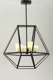 Kính Candle Bên Led Chandelier Lights, Wide Đen sắt Cage Pendant Lamp