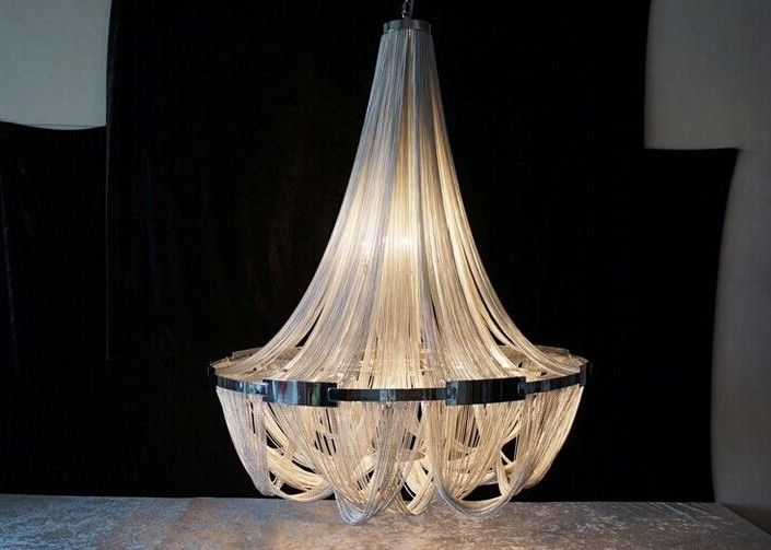 Hot Bán Luxury Hotel lớn chandelier Nội chrome nickel màu kim loại ánh sáng chuỗi Chandelier hiện đại cho biệt thự khách sạn